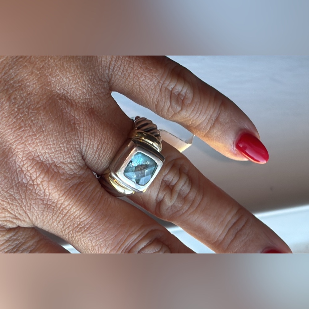 David Yurman 14k Gold & Sterling Silver Ring with Blue Topaz